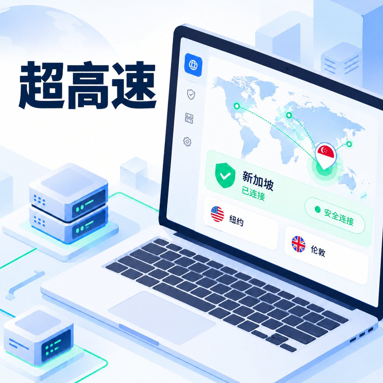 NordVPN 客户端与全球网络连接示意图
